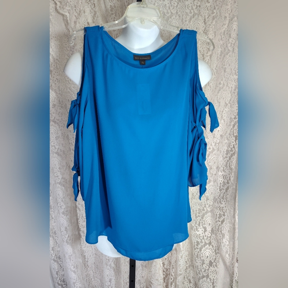 Bold Elements Sapphire blue cold Shoulder Top Ties on sleeve